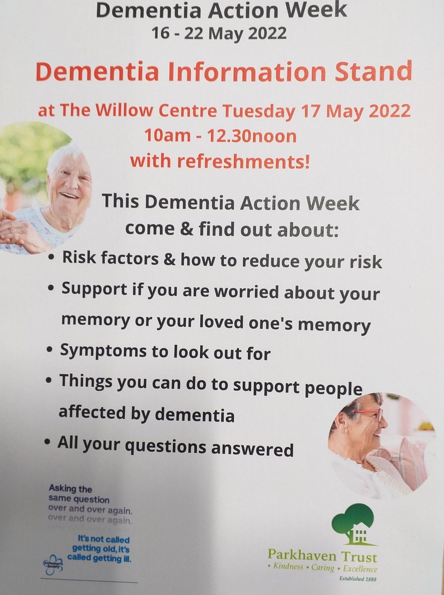 Dementia Action Week. Information stand at Parkhaven Trust
10am to 12.30pm
Willow Centre, Parkhaven Trust
Liverpool Road South, Maghull, L31 8BR