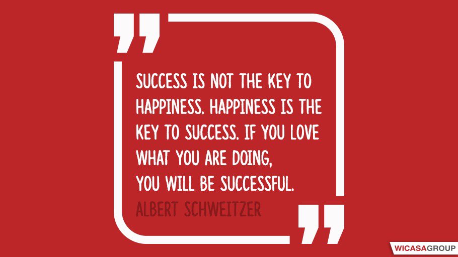 “Success is not the key to happiness. Happiness is the key to success. If you love what you are doing, you will be successful.”

Albert Schweitzer