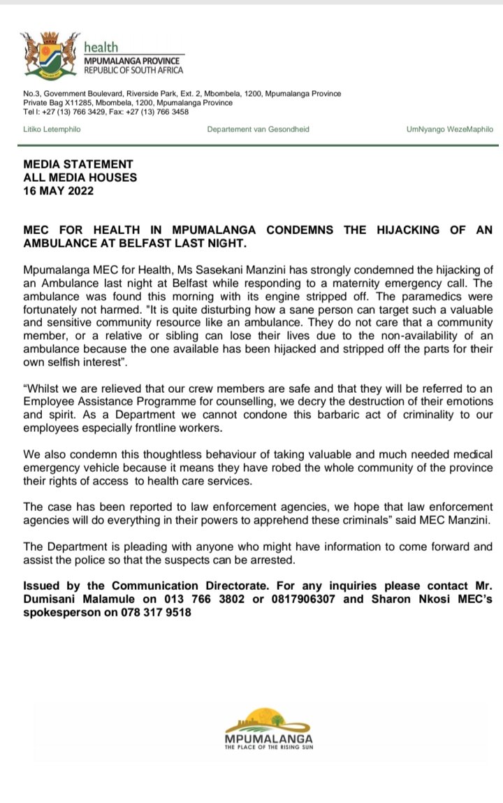 MpuHealth1's tweet photo. Media Statement.@_cosatu @CorridorLocal @mimimpolweni @_mpnews @EmalahleniN @CapricornFMNews@ @CorridorLocal @steelburgernews @_cosatu @ligwalagwalaFM @RISEfmNEWS https://t.co/PlJcJUlhY8