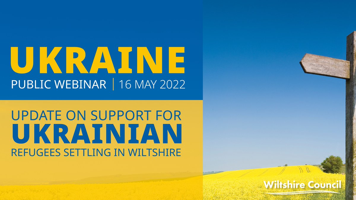 JaneVaughanCEM's tweet photo. Support for Ukrainian guests &amp; hosts - online event 18:30pm Mon 16 May. Find out more information and ask questions on the support available in Wiltshire.
Join using this link https://t.co/EUppBoqXqd
Questions in advance by email to communications@wiltshire.gov.uk https://t.co/2RsZ8G9vQQ