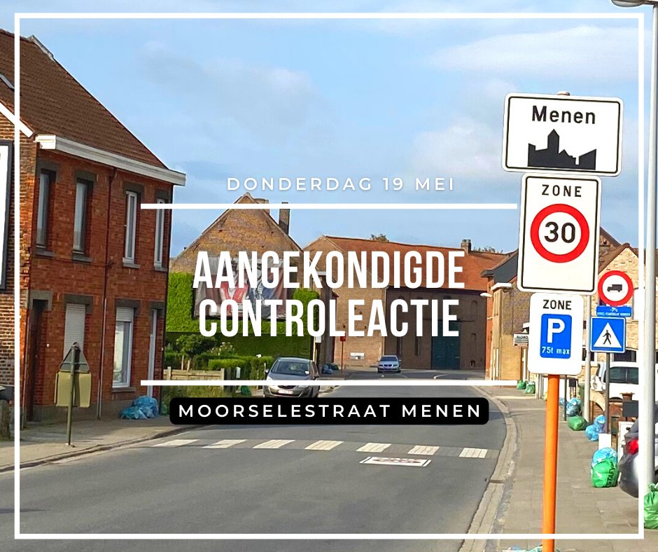 Sinds enige tijd is het zone 30 in de Moorselestraat om sluipverkeer te verminderen. Bij voorbije metingen merkten we dat veel bestuurders zich niet aan de snelheid hielden.
Donderdag gebeurt controleactie en zal frequent herhaald worden. 
Pas je snelheid aan, je bent verwittigd!