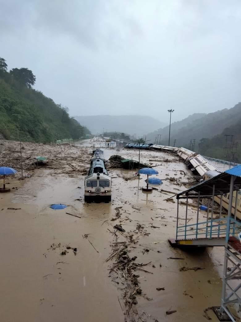 silcharNOW's tweet photo. New Haflong Railway Station this morning, after a heavy rain and landslide. 
#Assam https://t.co/WToaJFbxBo