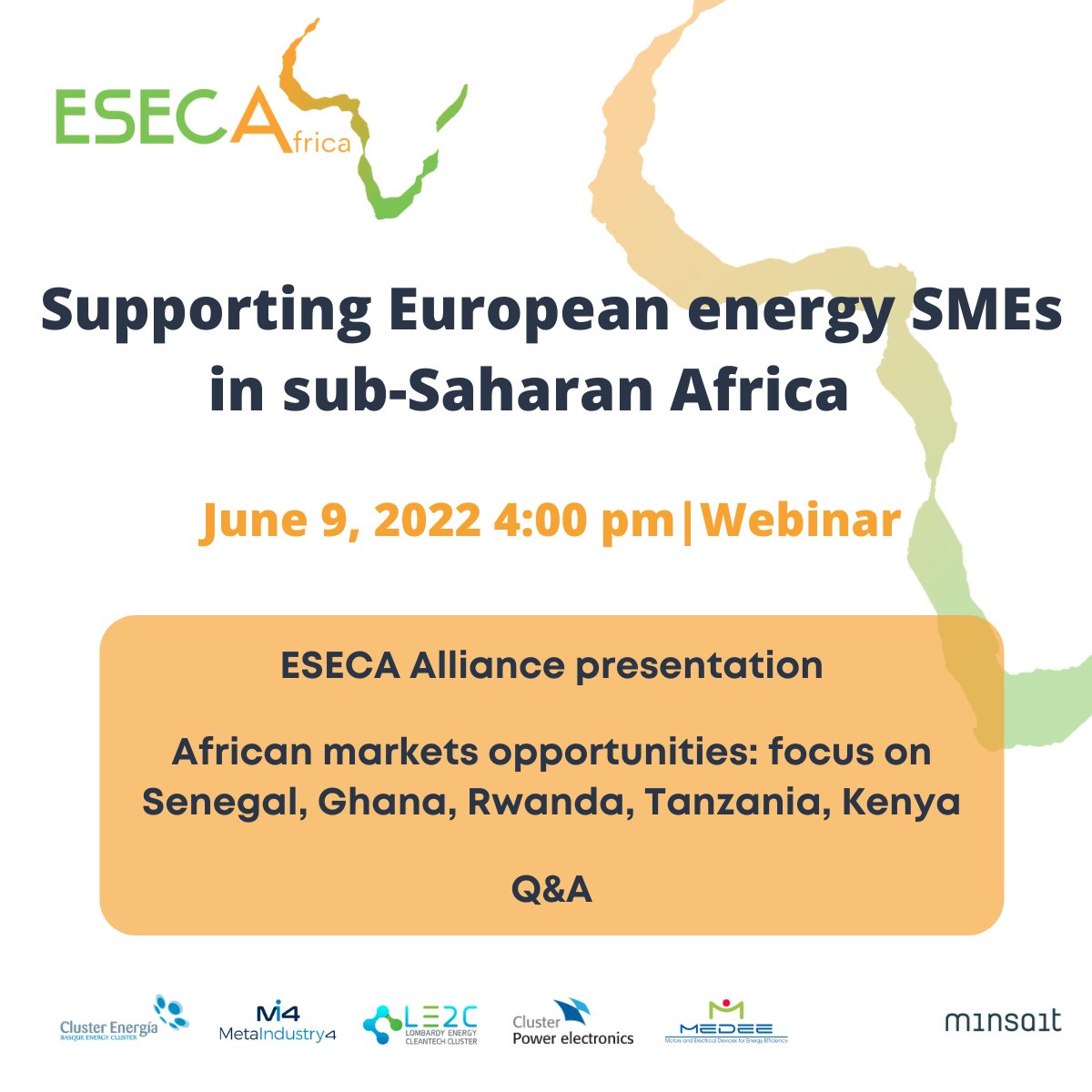 [🚨Date change!] Interested in #subSaharan #African energy sector?💡Join us online on June, 9th!

Take part in a webinar to discover the first results of our market analysis on sub-Saharan African #renewable #energy and #smartgrids sectors.⚡

To register👉lnkd.in/es8KysvX
