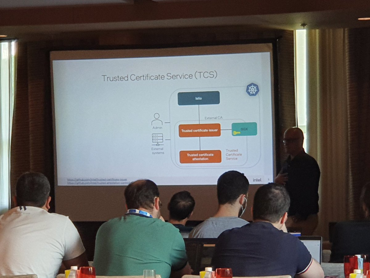 danielbryantuk's tweet photo. Good to see @intel are still innovating in the cloud. At the @Tetrateio #ServiceMeshDay we're learning about AVX-512 crypto instructions for perf improvements and SGX for isolation/encryption (both available in 3rd-gen Xeon processors) https://t.co/HjhcDLyLka