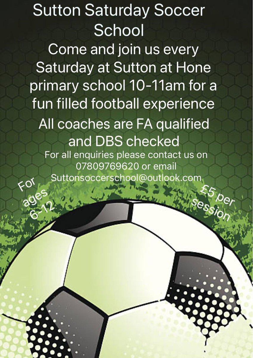 Every Saturday Football soccer school, no pressure just all learning and fun.