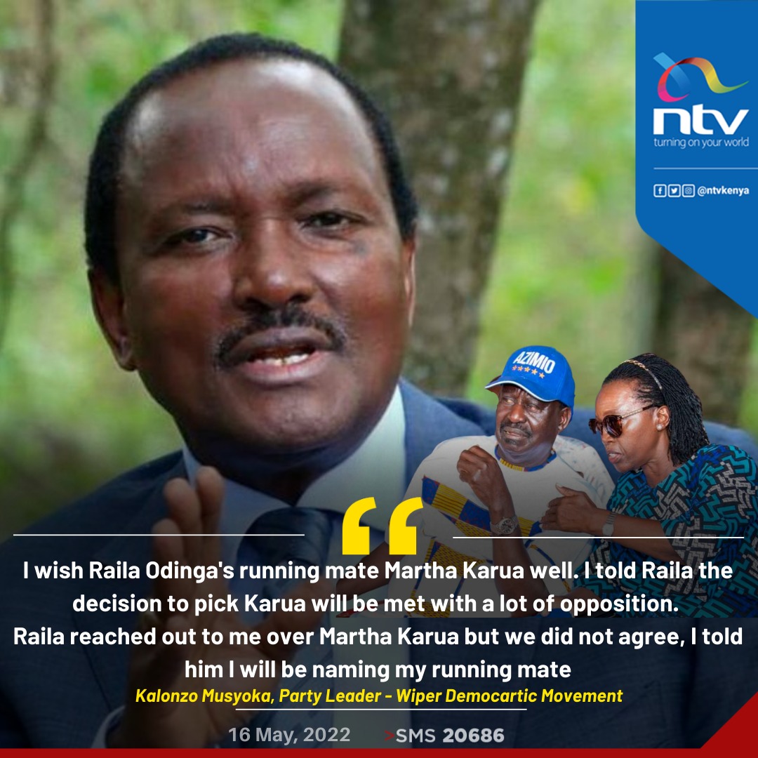 ntvkenya's tweet photo. Kalonzo: I told Raila the decision to pick Martha Karua as his running mate will be met with a lot of opposition. https://t.co/M80adMJIh5