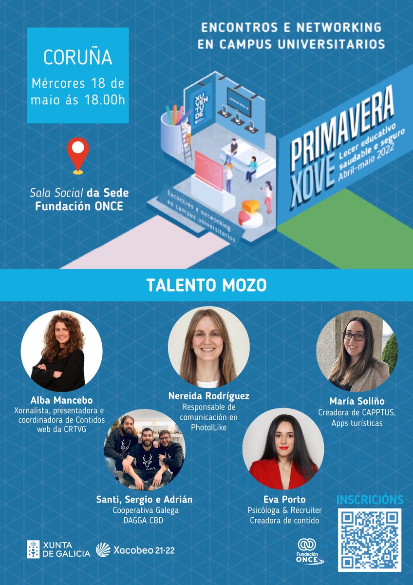 photoilikecom's tweet photo. Esta semana @xuventude de Galicia (@Xunta) organiza el evento #TalentoMozo dentro del programa #PrimaveraXove.
Nuestra responsable de comunicación y socia, @nereidarf, está entre las invitadas.
¡Incríbete a través del QR o este enlace: https://t.co/Kk1LCpfFHj, y asiste también! https://t.co/aZmay03uuy