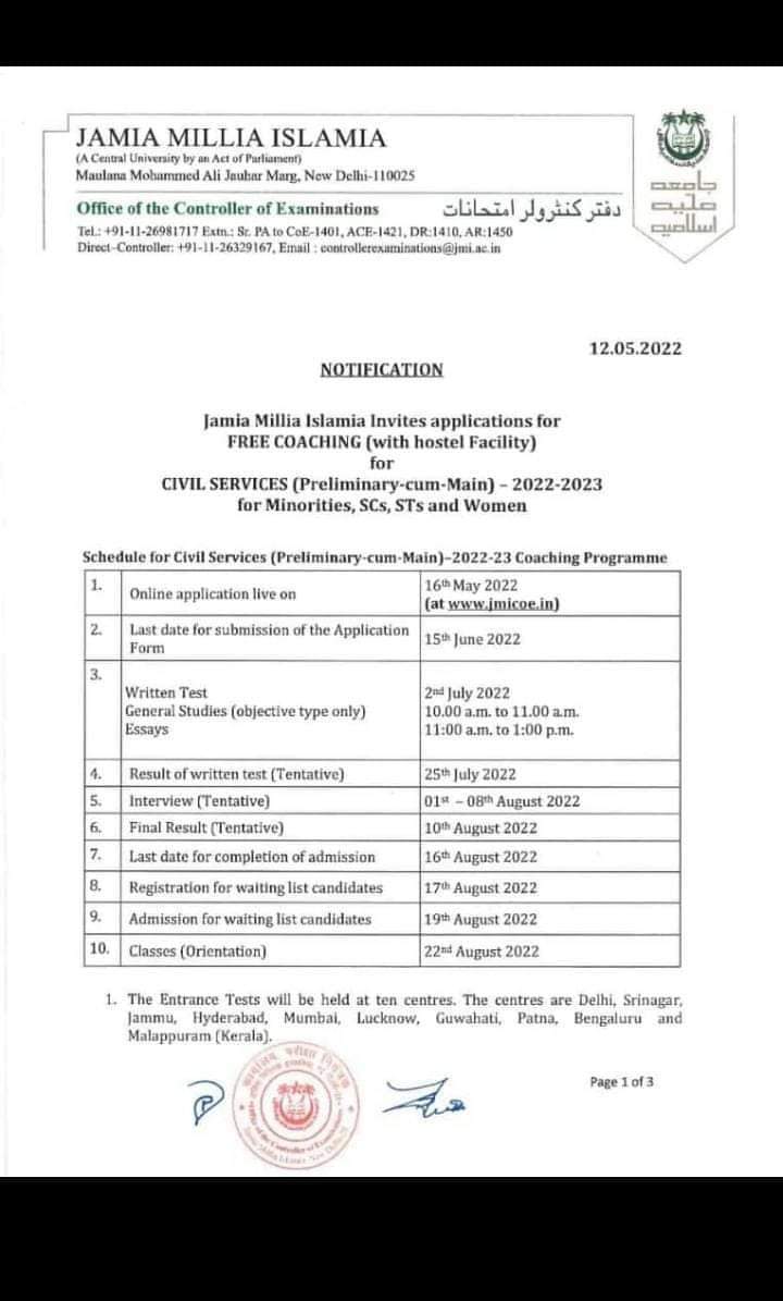 JsfJamia's tweet photo. Jamia Millia Islamia invites applications form of Residential Coaching Academy for session 2022-23.
Application form available on official website of the University.
#jamiamilliaislamia 
#jamia 
#residentialcoachingacademy 
#jmi https://t.co/FGwUfvyQxY
