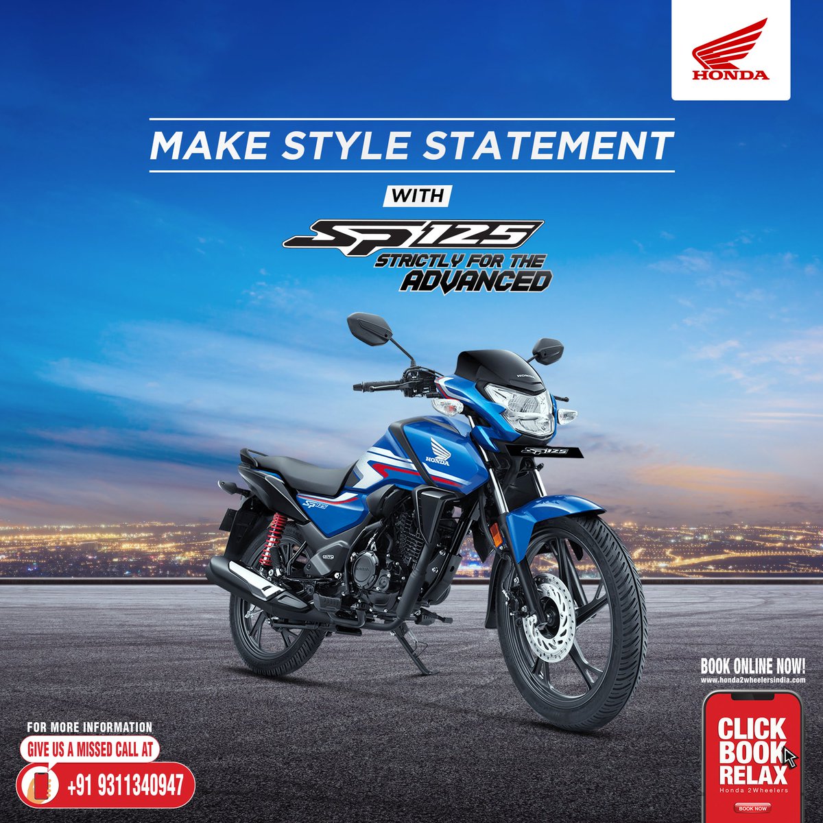 honda2wheelerin's tweet photo. Itβs time to be advanced and make attitude-packed statements with the SP125. For more information, please give us a missed call on +919311340947 or visit https://t.co/WF0QhqWRdQ. #Honda #SP125 #StrictlyForTheAdvanced https://t.co/dP0Fc6chZ5