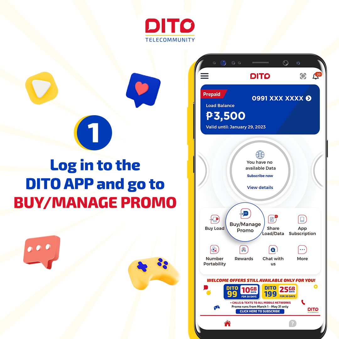 DITOphofficial's tweet photo. Learn more: https://t.co/uUzqVS4hSK
Promo runs from March 1 to July 31, 2022
Per DTI Fair Trade Permit No. FTEB-137976 Series of 2022
#LevelUpDITO #DITOAdvancePay #DITOph https://t.co/OuiKNWgOZo