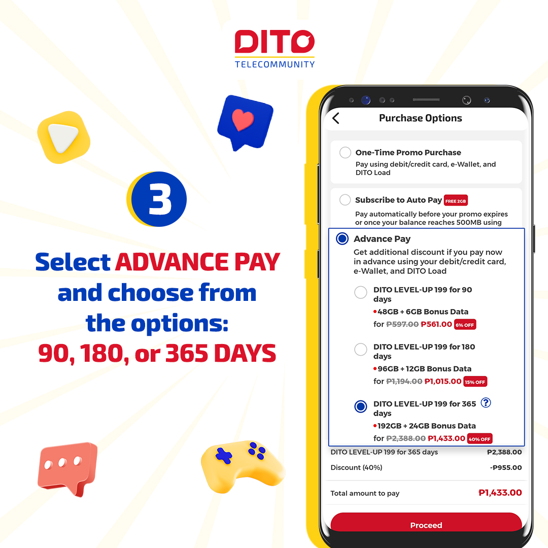 DITOphofficial's tweet photo. Learn more: https://t.co/uUzqVS4hSK
Promo runs from March 1 to July 31, 2022
Per DTI Fair Trade Permit No. FTEB-137976 Series of 2022
#LevelUpDITO #DITOAdvancePay #DITOph https://t.co/OuiKNWgOZo