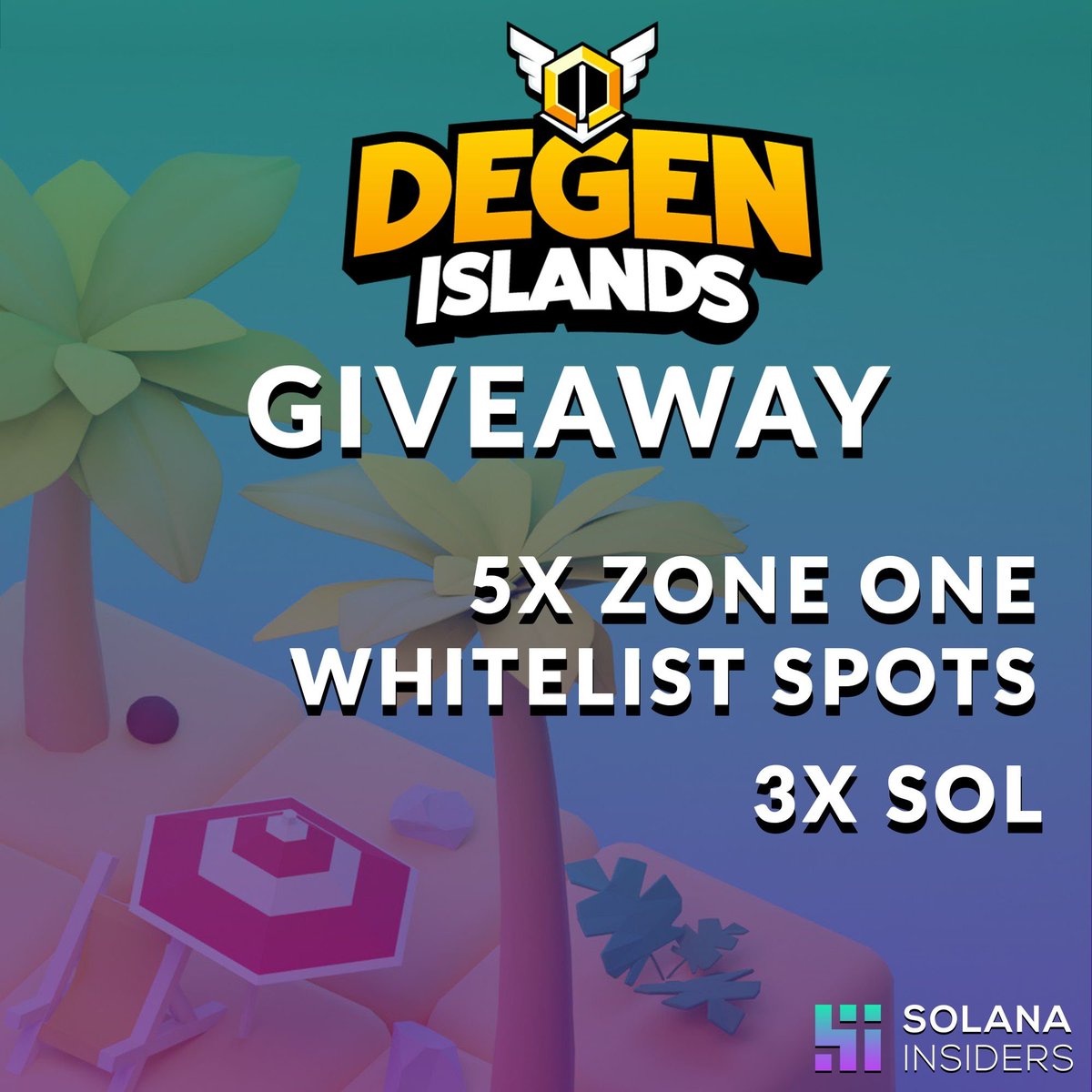 Degen Islands (@degenislands) on Twitter photo We’ve partnered with <a href="/SolanaInsiders/">Solana Insiders 🔬</a>
to give away some WL spots in the run-up to our mint!
5X Zone One WL Spots
3X 1 SOL
For your chance to win:
Like, RT + Tag 3 friends then click here for more entries
solanainsiders.io/degen-islands-… We’ve partnered with <a href="/SolanaInsiders/">Solana Insiders 🔬</a>
to give away some WL spots in the run-up to our mint!
5X Zone One WL Spots
3X 1 SOL
For your chance to win:
Like, RT + Tag 3 friends then click here for more entries
solanainsiders.io/degen-islands-…