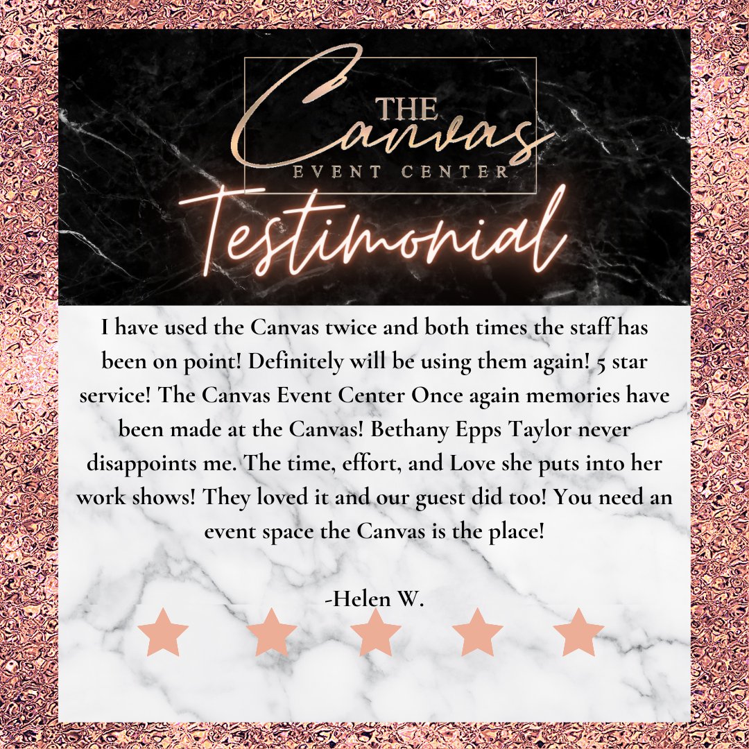thecanvasec's tweet photo. Thank you, Helen! We hope you
contact us again!
863-229-7488
info@thecanvaseventcenter.com
https://t.co/vCr860u9Jp

#testimonial #review #reviewer #reviewtime
#reviewsmatter #thecanvas #events #eventdecor
#eventplanner #events #winterhavenfl #follower
#babyshower https://t.co/T7mT1QTek8