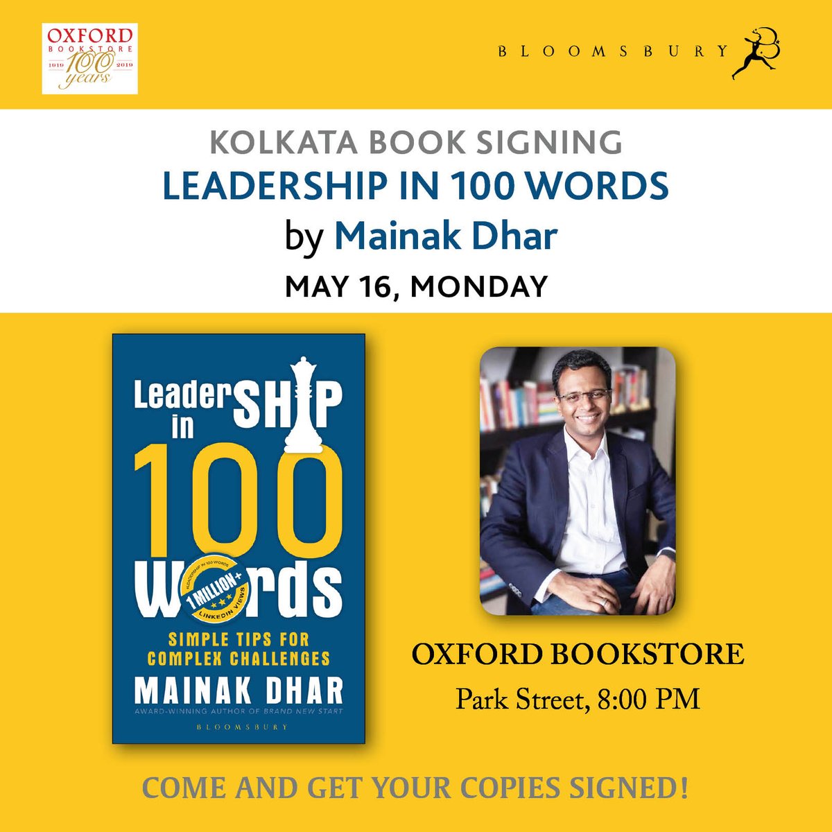 Readers in Kolkata, head over to <a href="/oxfordbookstore/">oxfordbookstore</a> today at 8 PM to meet <a href="/mainakdhar/">Mainak Dhar</a> and get your copies of #LeadershipIn100Words signed by him!