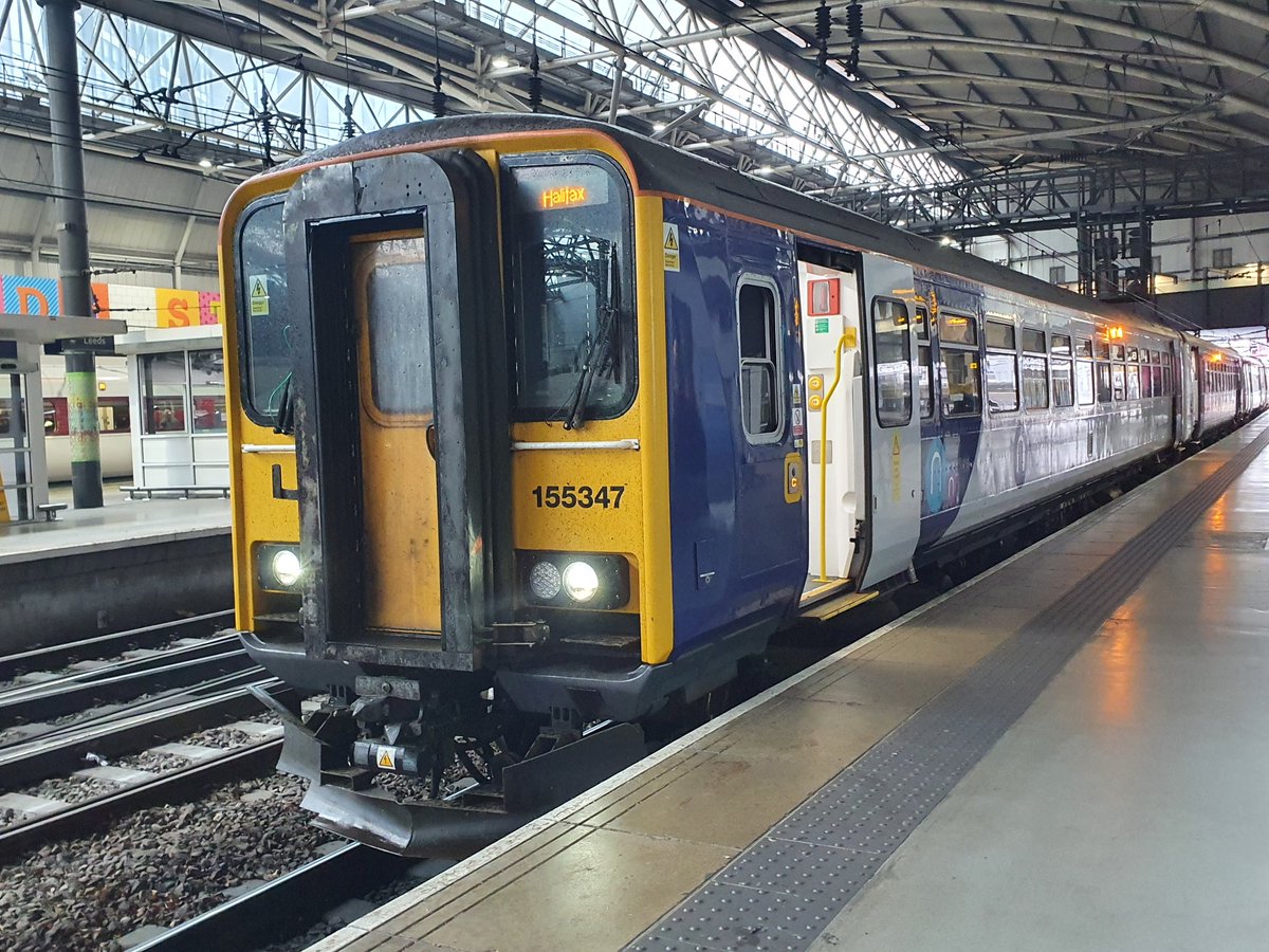 JamesTGlossop's tweet image. Not seen one of these in a very long time! Northern 155347 at Leeds Station earlier this morning on the 09:27 to Halifax. (16/05/2022) #LeedsStation #class155 #trains #WestYorkshire @northernassist @JedKendray @303032_trains @tomaza2