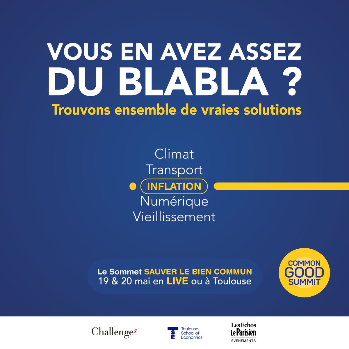 🟡 Plus que 3 jours pour vous inscrire au Sommet du Bien Commun et y découvrir tous nos intervenants et partenaires aux multiples expertises. 🔵

Prenez vite vos dernières places à l'@UT1Capitole ou en live ! 👉bit.ly/3wMANjF