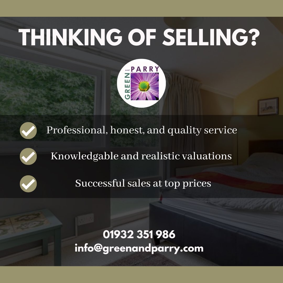 greenandparry's tweet photo. Are you thinking of selling your property? 

Green and Parry provide step-by-step guidance to help you and your loved ones. 

Get in touch today on 01932 351 986, or email: info@greenandparry.com https://t.co/TZMIfKXkFC