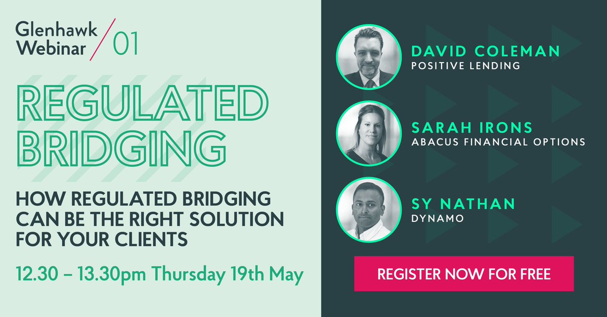Looking forward to joining <a href="/glenhawkfinance/">Glenhawk</a> - <a href="/JPritchard_7/">Jamie Pritchard ❌</a> and guests this Thursday at 12.30pm for a live session on regulated bridging and how short term lending can support clients in today’s market, click here to register for free us06web.zoom.us/webinar/regist…