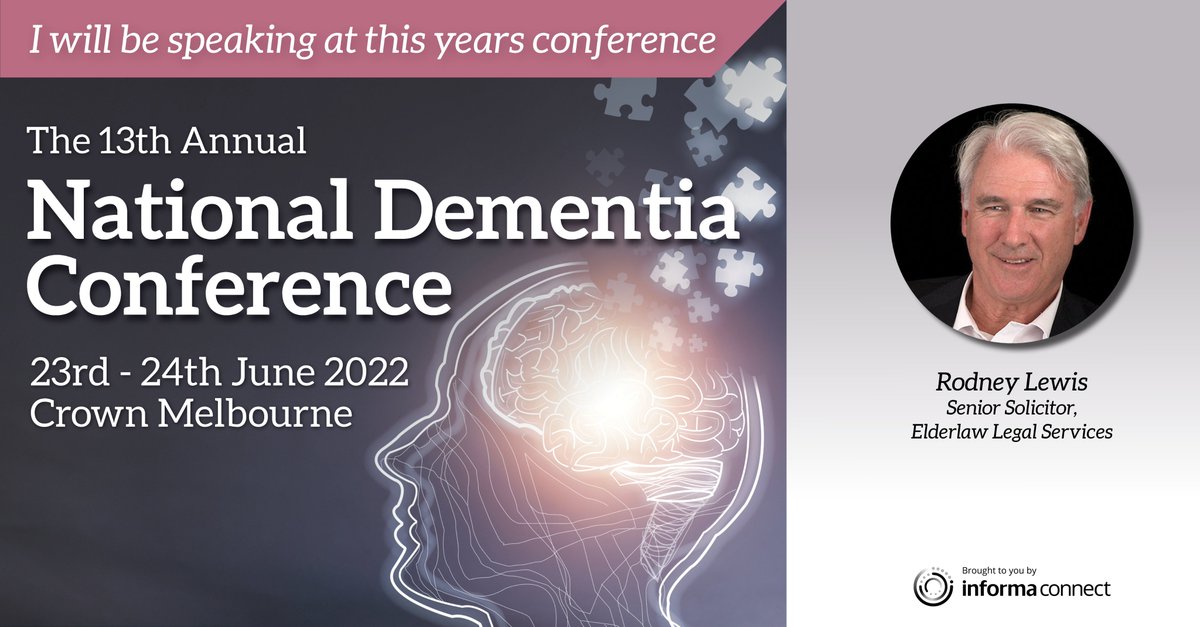 I am looking forward very much to be speaking at The National Dementia Conference in Melbourne on the 23rd – 24th June. Hope you can join me. #Dementia22 <a href="/elderlawaus/">Elderlaw Legal Services</a>