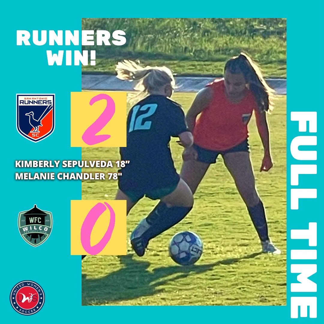 sarunnerssc's tweet photo. RUNNERS WIN! 

SAR 2 - 0 WFC

Kimberly Sepulveda 18”
Melanie Chandler 78”

#sarunnerssc #fulltime #sarunners #runners #uwssoccer #vivsa #vivasanantonio #inauguralmatch #womenssoccer #supportwomen 
#supportlocalbusiness #starting11 https://t.co/1RiGBOLT3u