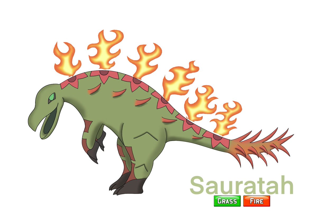 kabstudios's tweet photo. #truegreen7redesign3 the bushfire Pokémon. Inspired by stegosaurus and controlled fires and back burning in Australia and pyrophile plants. * the Godzilla vibe was a happy accident. Insta @k.bailey_designs https://t.co/nLPaYuuolm