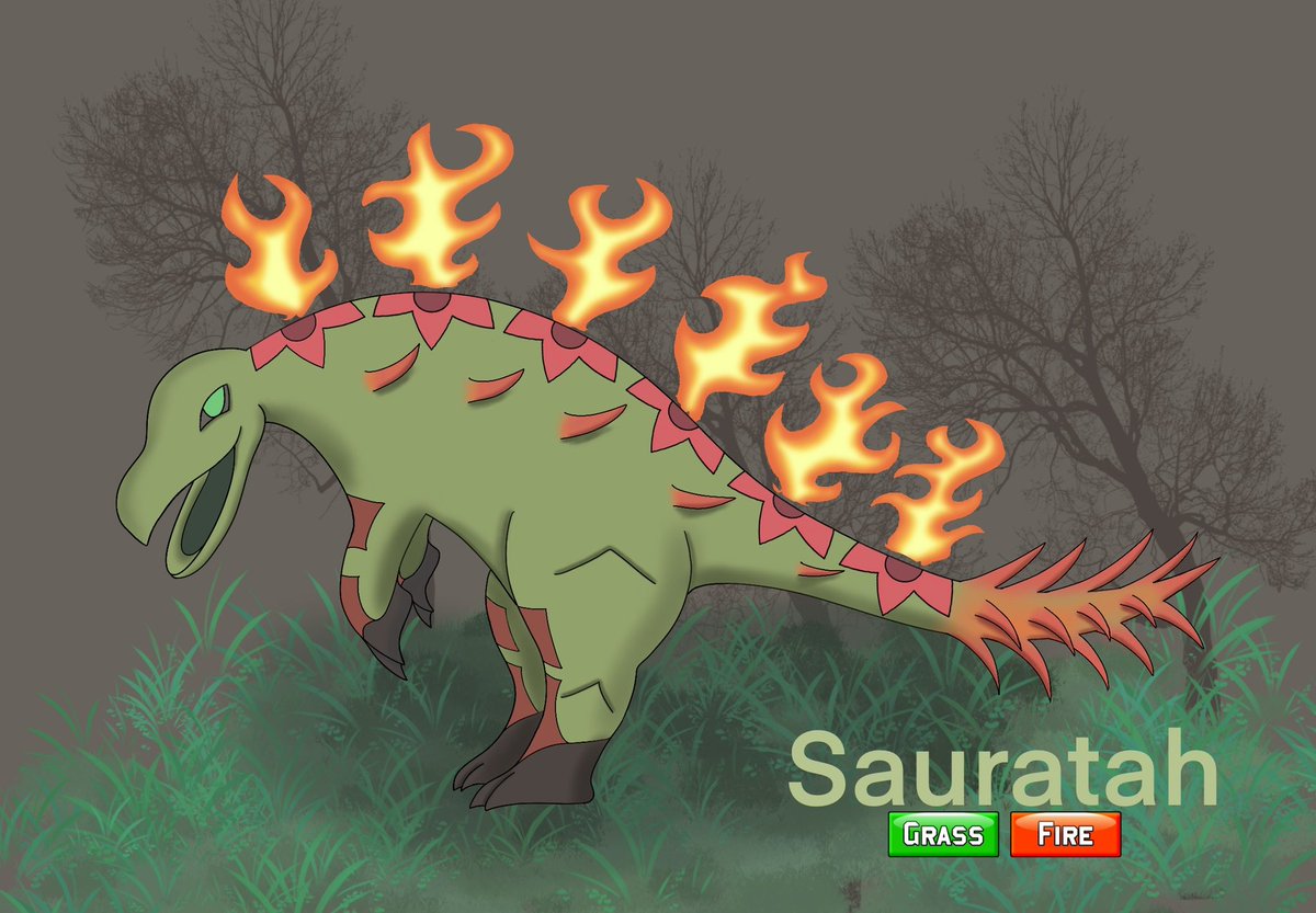kabstudios's tweet photo. #truegreen7redesign3 the bushfire Pokémon. Inspired by stegosaurus and controlled fires and back burning in Australia and pyrophile plants. * the Godzilla vibe was a happy accident. Insta @k.bailey_designs https://t.co/nLPaYuuolm
