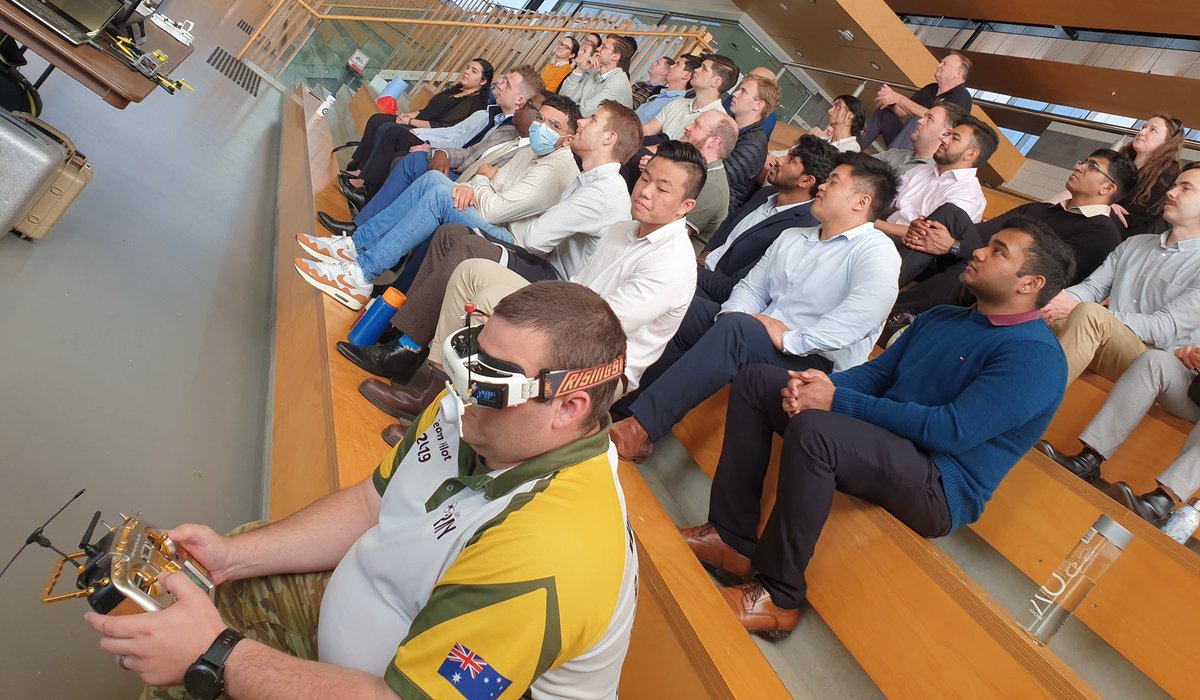 keirinjoyce's tweet photo. Welcome to the #NextGen of the #CASG Grad Program!
#UAS/#Drone reps recently briefed the grads on #YourADF UAS and demo’d the @AustralianArmy #BlackHornet and #DroneRacing!
Thanks Drew, Chucky @HueyFPV @AuADRT for their time to demo and great Q&A Session!
@AusAirForce @AAUS_Live https://t.co/XUz05n4gEl