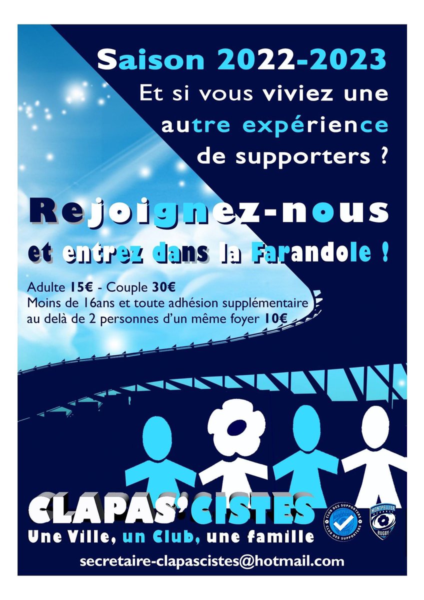 ClapasCistes's tweet photo. La saison des réabonnements va bientôt commencer!🗓
Et si vous décidiez de nous rejoindre :
 - en Tribune Murrayfield (carré supporters)
- soutenir nos joueurs dans les déplacements 
Et tout ça dans une joyeuse ambiance au sein de la  grande famille des Clapascistes?
#teammhr https://t.co/KWqePGoFbG