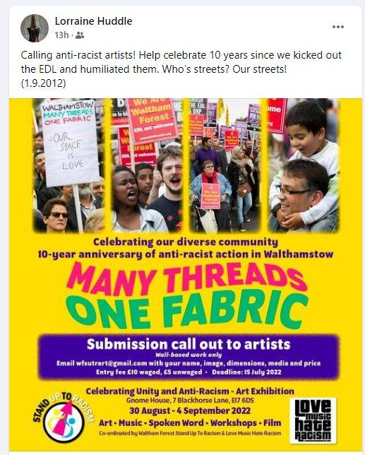 TallulahTangle's tweet photo. #Walthamstow #Leytonstone  #Leyton #HighamsPark #Chingford #WalthamForest -  

@WeAreWF are celebrating the day the EDL tried and failed to divide us 10 years ago. https://t.co/JbsvJc5kuQ