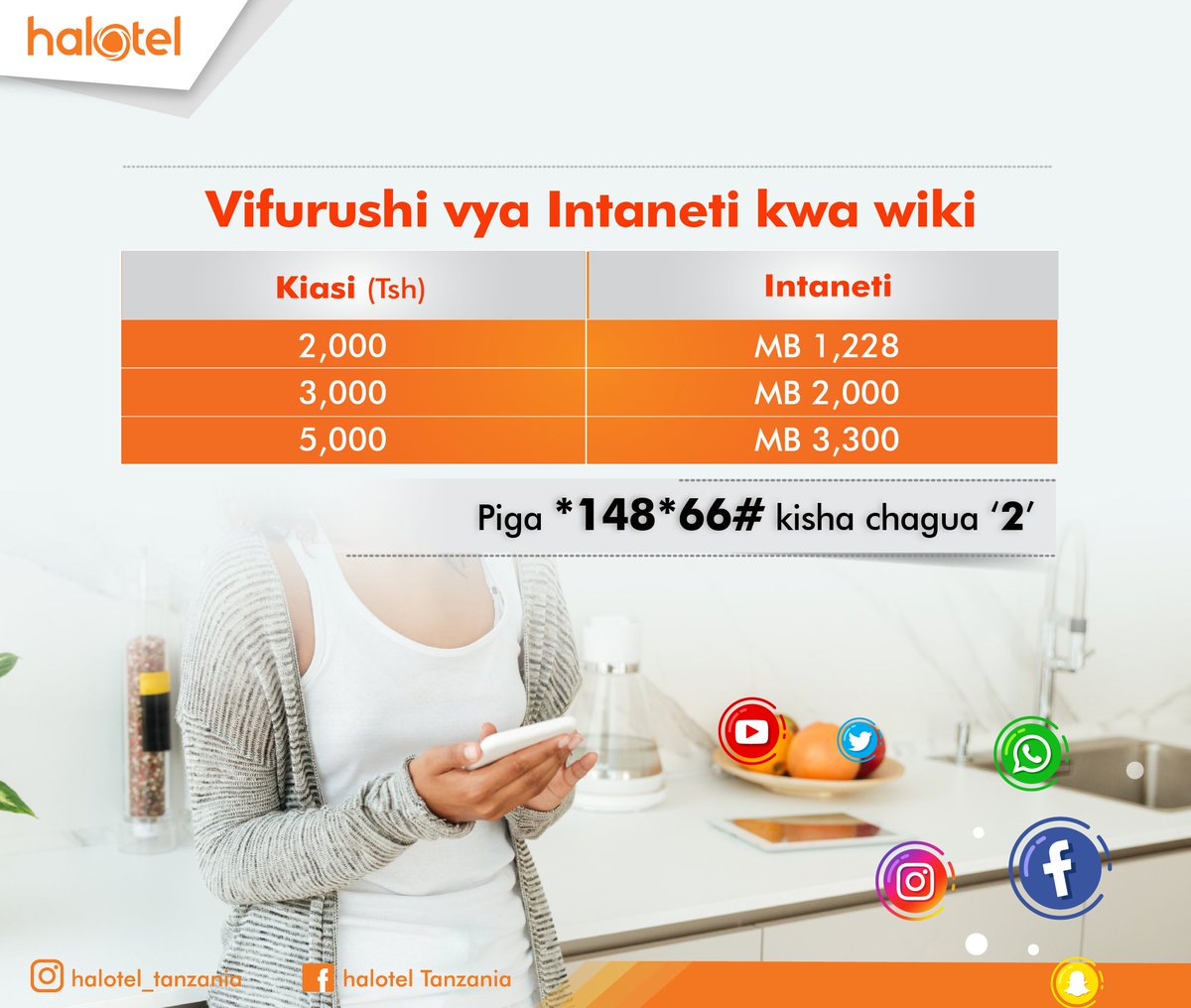 TzHalotel's tweet photo. @Haloteltz Kuwa na uwakika na Intaneti wiki nzima. Jiunge na kifurushi cha wiki uperuzi wiki nzima. #Halotel https://t.co/eNYrtGMKFV