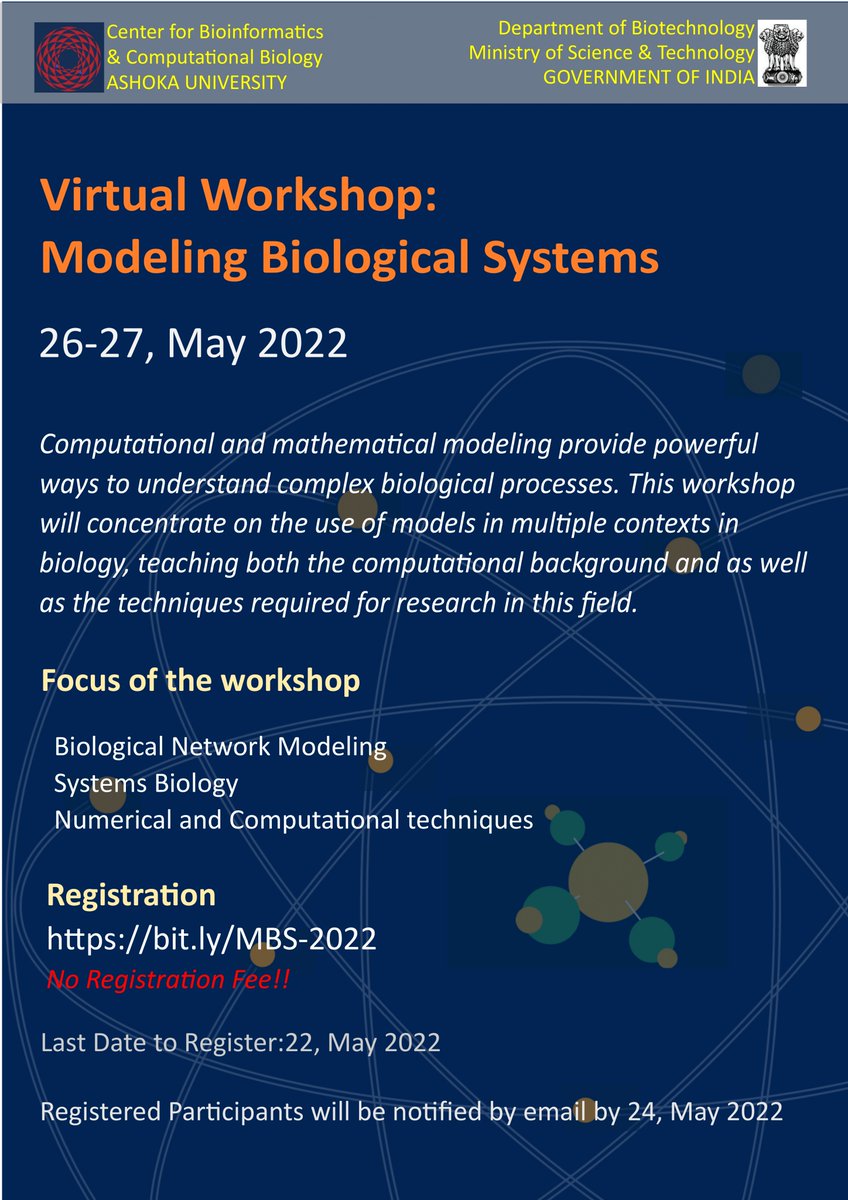 abtic2's tweet photo. Contact email: bioinformatics@ashoka.edu.in , bioinformatics@ashoka.edu.in 
Registration free : [ https://t.co/lkhvzTZ2cz | https://t.co/lkhvzTZ2cz ]
Last date to register : 22 May 2022 
#ScienceResearch https://t.co/8ll75WY4F4