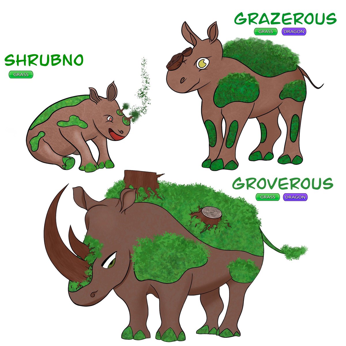 kabstudios's tweet photo. #truegreen7redesign3 Rhinoceros starter Pokémon. Insta @K.Bailey_designs https://t.co/lXYQ4RAfEW