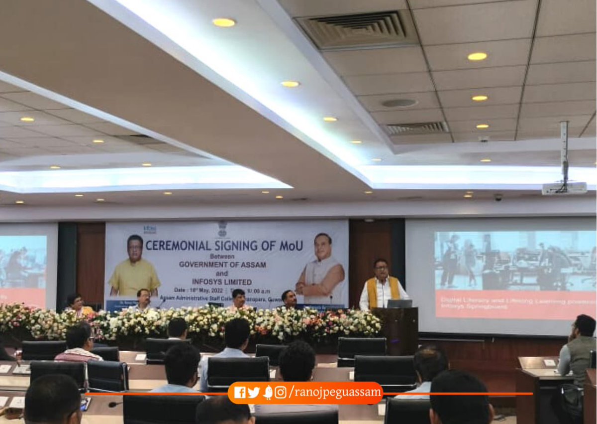 ranojpeguassam's tweet photo. With a mission to empower our students with digital and life skills by 2025, Assam Govt. has signed an MoU with #Infosys Limited today at Guwahati. 1/2 @himantabiswa @CMOfficeAssam @mygovassam https://t.co/1zJXTChOxt