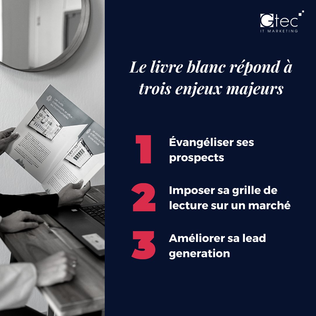 83 % des décideurs #IT affirment qu’un #livreblanc influence leur acte d’achat✅
Le livre blanc est un support de #comm incontournable dans l'IT #B2B. Il permet à l'entreprise de se positionner comme un spécialiste de son domaine.
Besoin d'en savoir plus ? cabinet-gtec.fr/inbound-market…