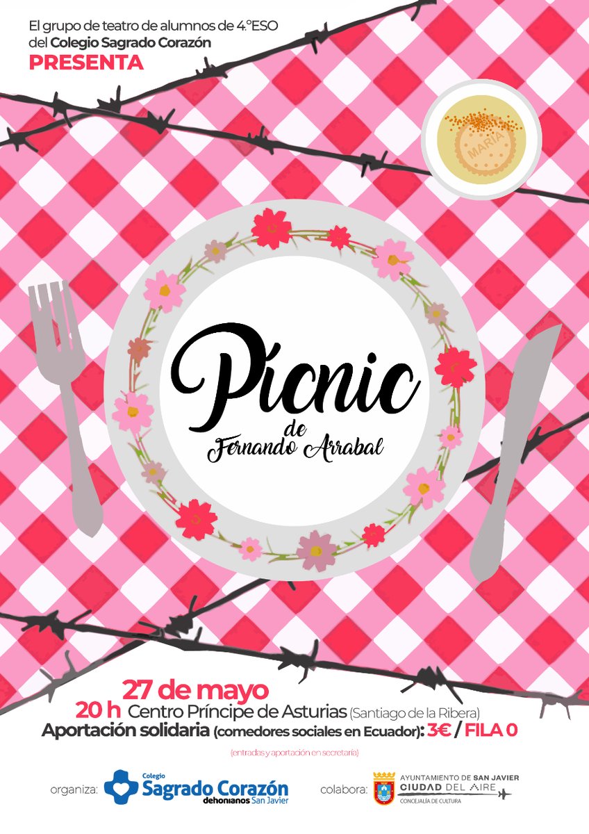 Os invitamos a la representación de la obra que el grupo de teatro de alumnos de 4º de ESO está preparando con mucha ilusión.
Viernes 27 de mayo a las 20h, en el centro Príncipe de Asturias.
Precio de la entrada: 3€, destinado a los comedores sociales en Ecuador. 
¡Os esperamos!