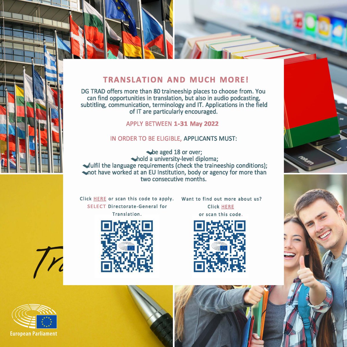 FederMarcin's tweet photo. There is still time to apply @Europarl_EN @translation_eu & we have two posts in the #S2T Unit #AI #MT #multilingualism #accessibility #CitizensLanguage ๐ช๐บ๐ช๐บ๐ช๐บ https://t.co/UN2TBrJK1c