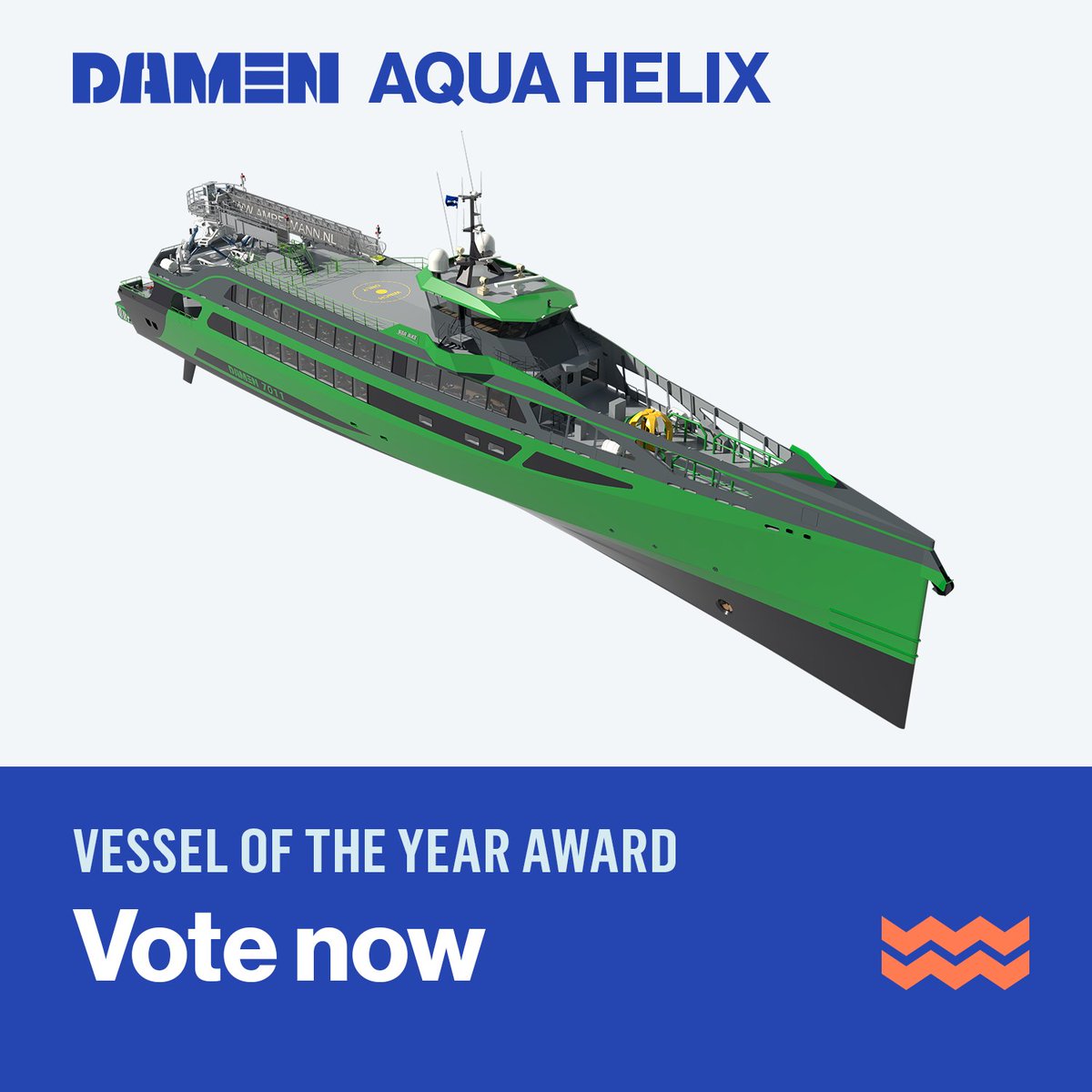 damen's tweet photo. Vote for the Fast Crew Supplier 7011 'Aqua Helix' and help her win the Offshore Energy Vessel of the year award! 
Vote here: https://t.co/z1Jnb3cHtO https://t.co/bCdAUWvGQb