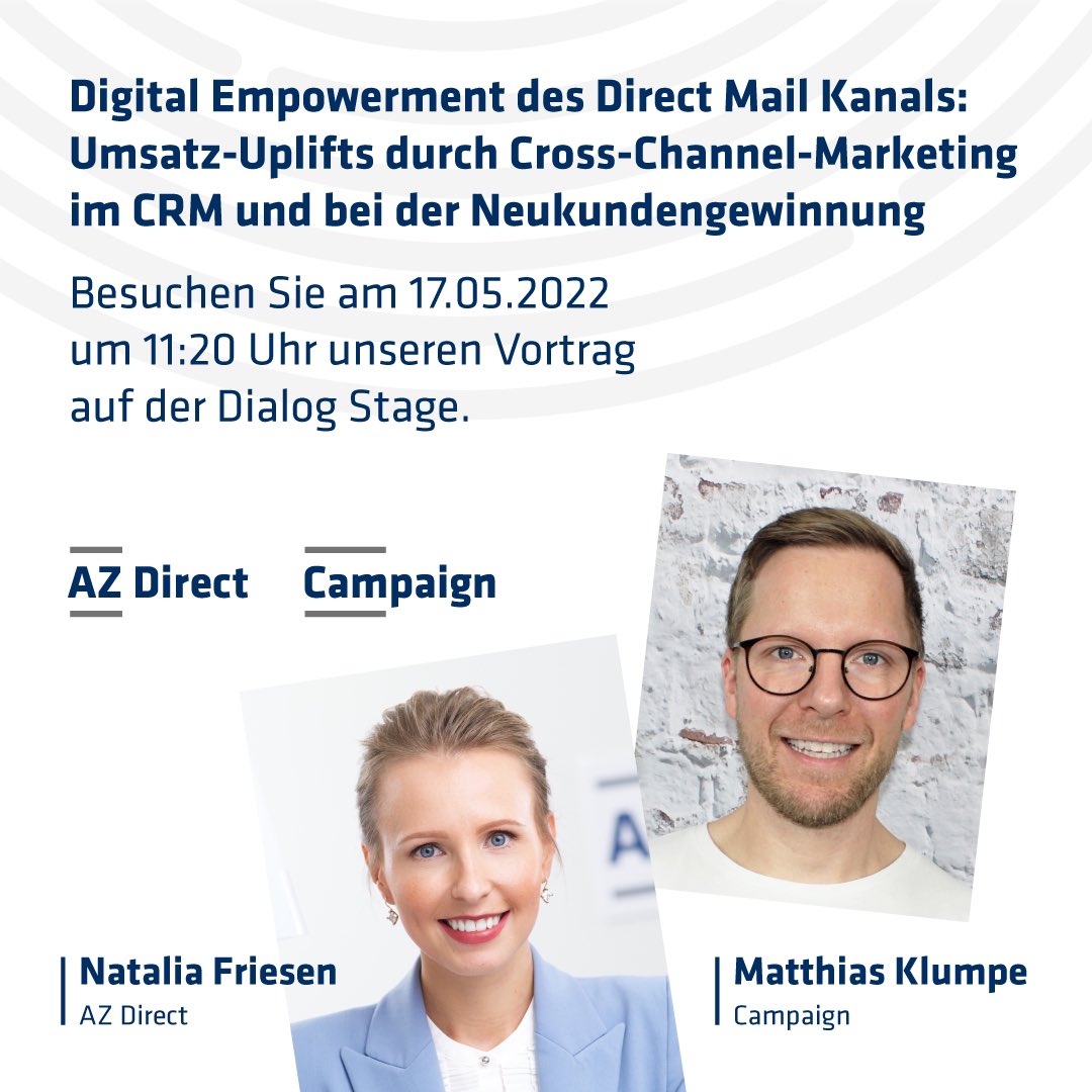 𝐒𝐚𝐯𝐞 𝐭𝐡𝐞 𝐃𝐚𝐭𝐞! 🗓
 
Erfahre morgen um 11:20 Uhr live auf der Dialog Stage im Rahmen der @OMRockstars, wie du die Performance deiner Direct-Mail-Kampagnen auf ein neues Level heben kannst! 🔥🚀
 
#OneBPG #BPG #OMR22