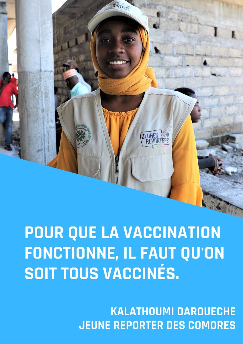 UNICEFComores's tweet photo. Campagne de vaccination des adolescents contre la COVID-19. L’UNICEF soutient la sensibilisation des jeunes par les jeunes à travers le projet Jeunes Reporters des Comores .
👉+ de 105 jeunes reporters mobilisés  et des milliers de jeunes et familles touchées dans 200 localités. https://t.co/03Kug6oYjS
