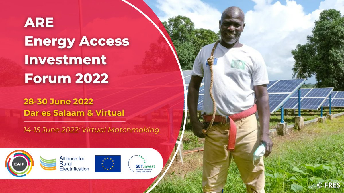 ⚡Register now &amp; join us at Energy Access Investment Forum on 28-30 Jun.

Supported by the EU &amp; <a href="/GET_invest/">GET.invest</a>, the event will gather public &amp; private sector financiers, project developers &amp; decision makers to boost clean #energyaccess🌍💡

Book your place 👉 eaif2022.get-invest-matchmaking.eu/signup