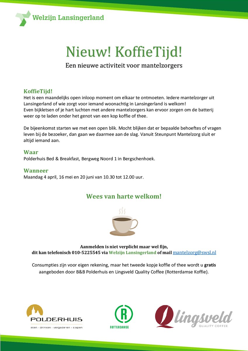 Kom je ook zo een "bakkie" doen in het <a href="/polderhuisbb/">Polderhuis Bed & Breakfast</a> 
#mantelzorger #ervaringendelen