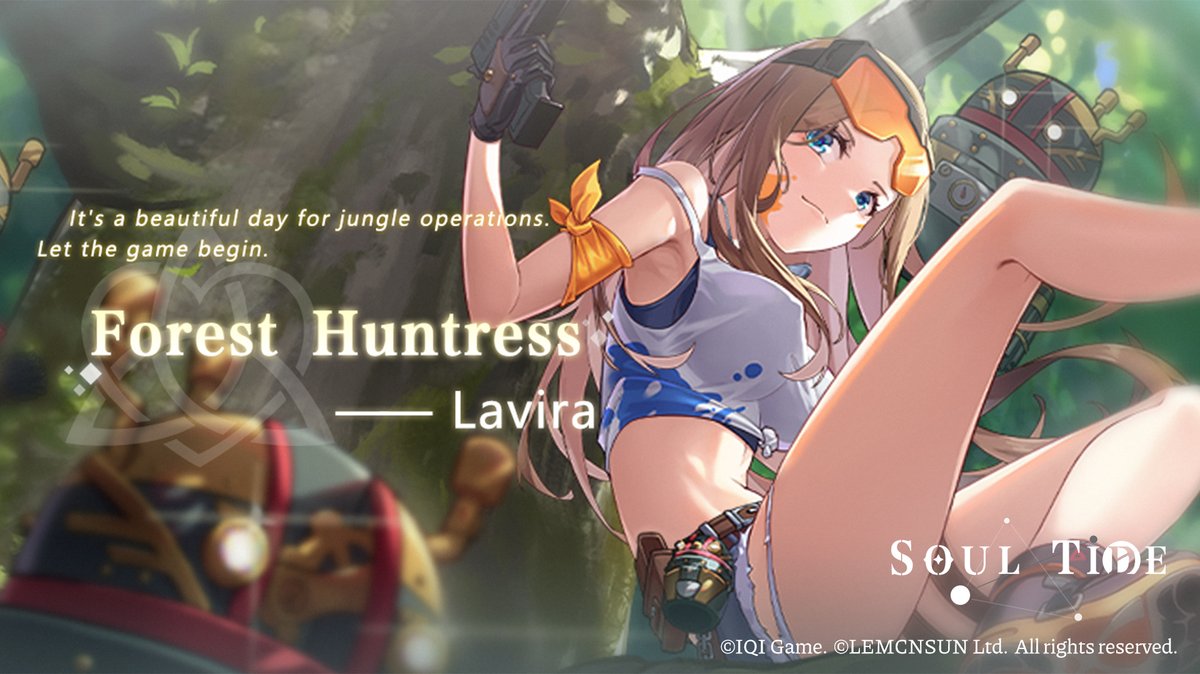 SoulTide's tweet photo. "Target locked on. There's nowhere for you to escape. Just be my prisoner."

Lavira's new outfit, Forest Huntress, will be available in-game after the 5/17 update.

#SoulTide #Lavira #Lemcnsun #Gacha https://t.co/evp9WPVhZQ