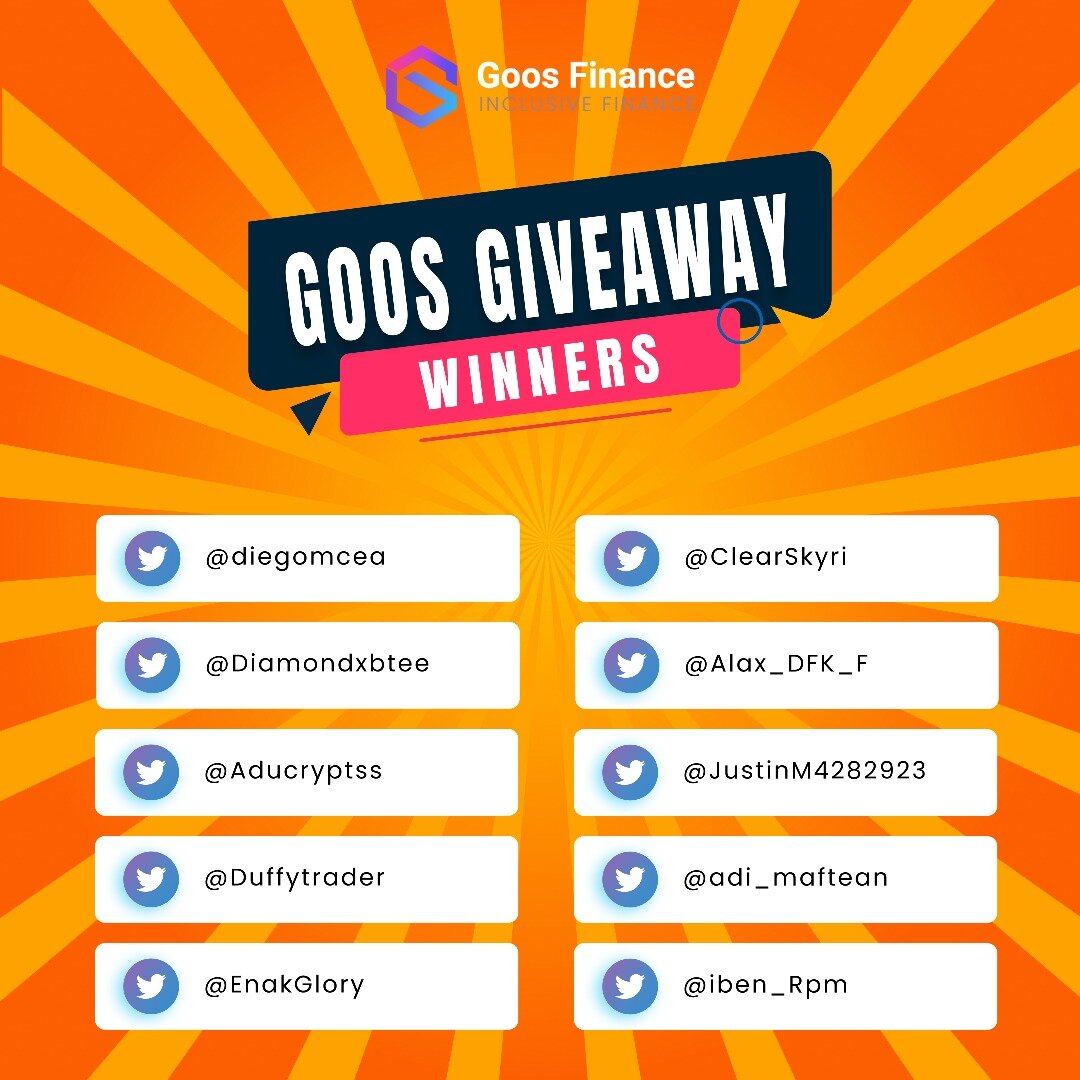 Goosfinance's tweet photo. 🚨WINNER ANNOUNCEMENT! 🚨
Congratulations to the winners of the #Hit1000 followers giveaway.
Thank y'all for participating. To the rest of you, don't shed a tear. We are about to launch the biggest giveaway in blockchain history

How to claim guide👉https://t.co/WitCODuBiw https://t.co/dVuRdJkOyH