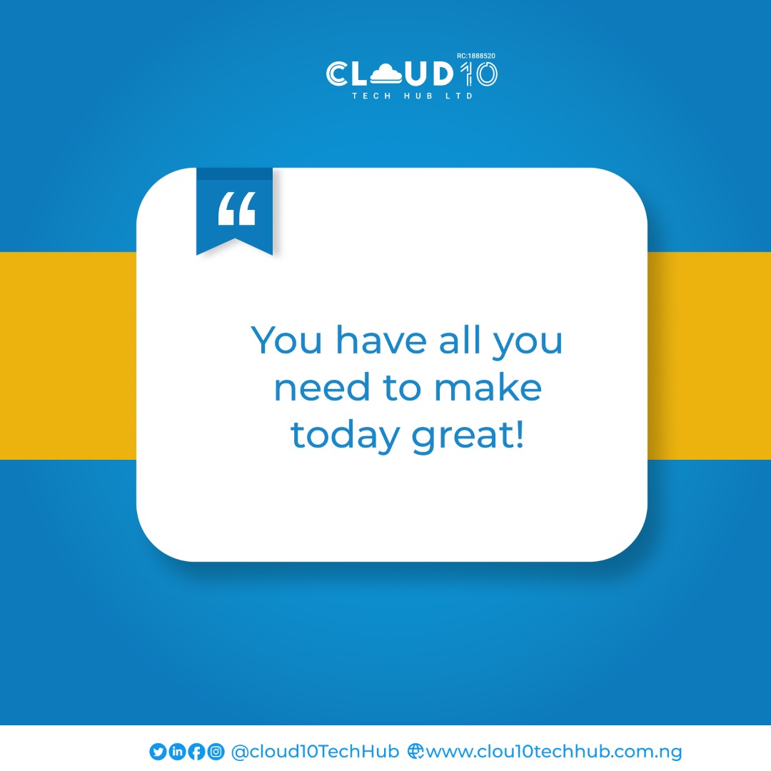 cloud10techhub's tweet photo. It's Monday! Another opportunity to start afresh 🙂
Do have a blessed week ahead!
#contentmarketing #registeryourbusiness #digitalskillstraining #digitalmarketing #workspaceinkaduna #seomarketing #digitalexperts #webdesign #Cloud10TechHub
#Cloud10TechHubLtd https://t.co/TrcHA9oQhn