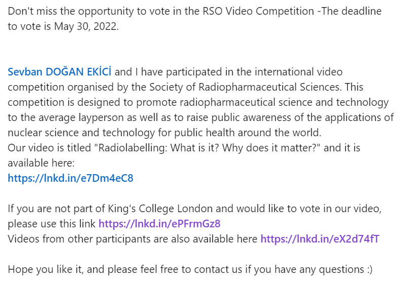 joanadomar's tweet photo. Don't miss the opportunity to vote in the RSO Video Competition 

Links below: 
- our video: https://t.co/TVu746z6vP
- voting link: https://t.co/JAUocffBGI
- you can also view all the videos via this link https://t.co/RGrurIiakZ

Hope you like it :) ☢️👩‍🔬 https://t.co/gKw1dRhDTo