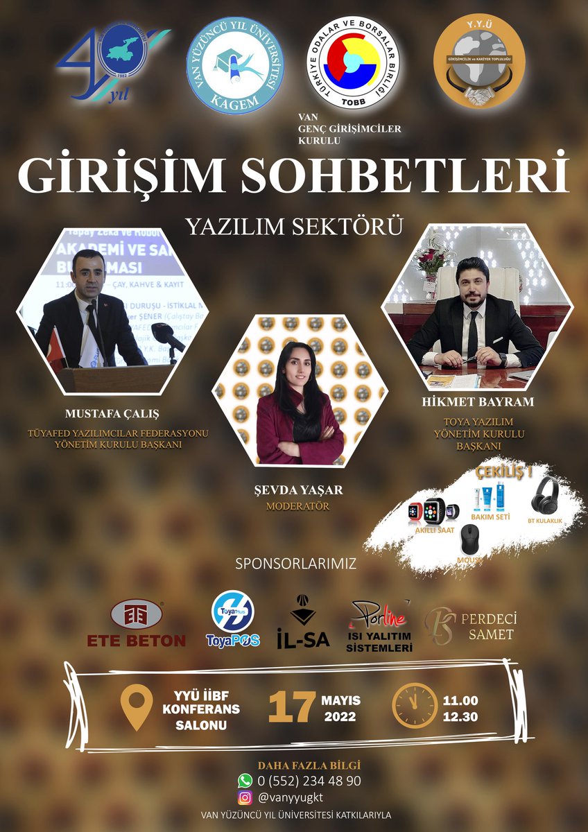 Yüzüncü yıl üniversitesi girişimcilik ve kariyer topluluğu olarak düzenlediğimiz #girişimcilik sohbetleri #yazilim sektörü konferansımızın konukları Tüyafed yönetim kurulu başkanı MUSTAFA ÇALIŞ ve Toya Yazılım yönetim kurulu başkanı HİKMET BAYRAM. 

<a href="/tobbggkvan/">Van Genç Girişimciler Kurulu</a> <a href="/HaberVANYYU/">VAN YYÜ</a>