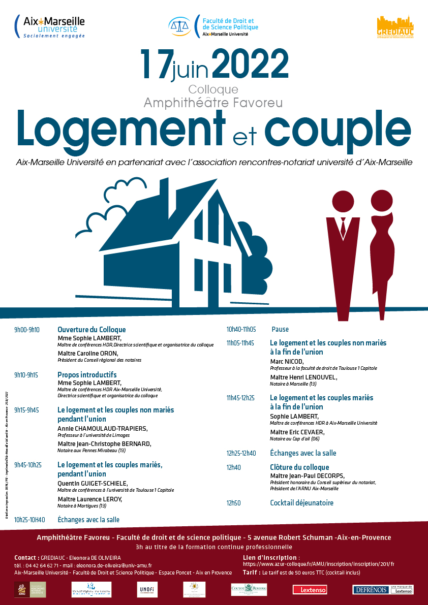 LDIN2P's tweet photo. 📣 [Rencontres Notariat-Université] Colloque Logement et couple le vendredi 17 juin 2022  à l'Amphi Favoreu @fdsp @amu 
👉 inscriptions : 
https://t.co/OnDIuZC9Qp https://t.co/tT7dxqourx