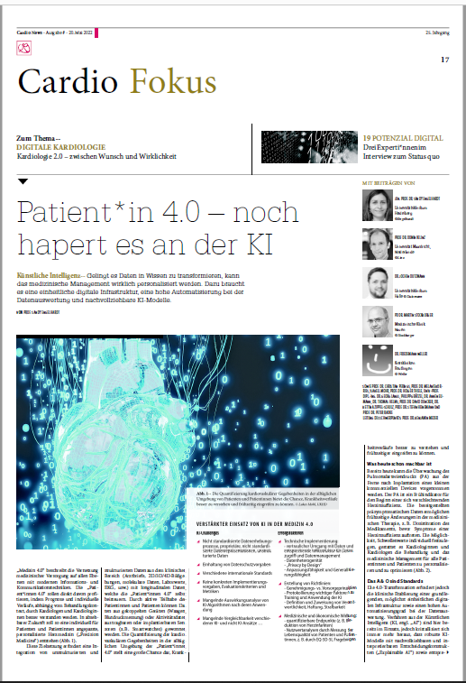 Current Issue of #CardioNews has a focus on #digital #cardiology from great authors. 
The main article is from our #aicm_lab @uniklinik_hd.  Enjoy reading! 

@DGK_org @YoungDgk @YoungDZHK @BVM_Community @I4L_org @SpringerMedizin 
kardiologie.org/cardionews/396…