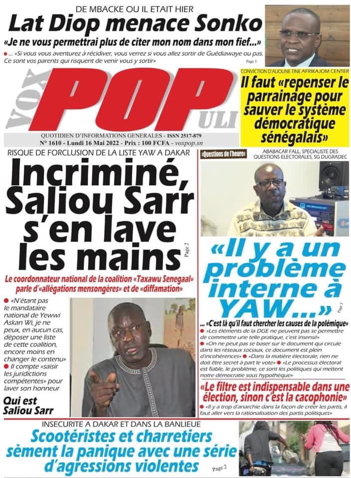 TvThiantgui's tweet photo. #Unes des #Quotidiens du Lundi 16 mai 2022 https://t.co/xlq8Yk7CJv
