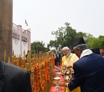 SherBDeuba's tweet photo. I am so happy to offer puja and prayers at Mayadevi Temple on #BuddhaPurnima with Shree @narendramodi Jee in our mutual quest for a world of peace, love and harmony. https://t.co/9cDuACgumm